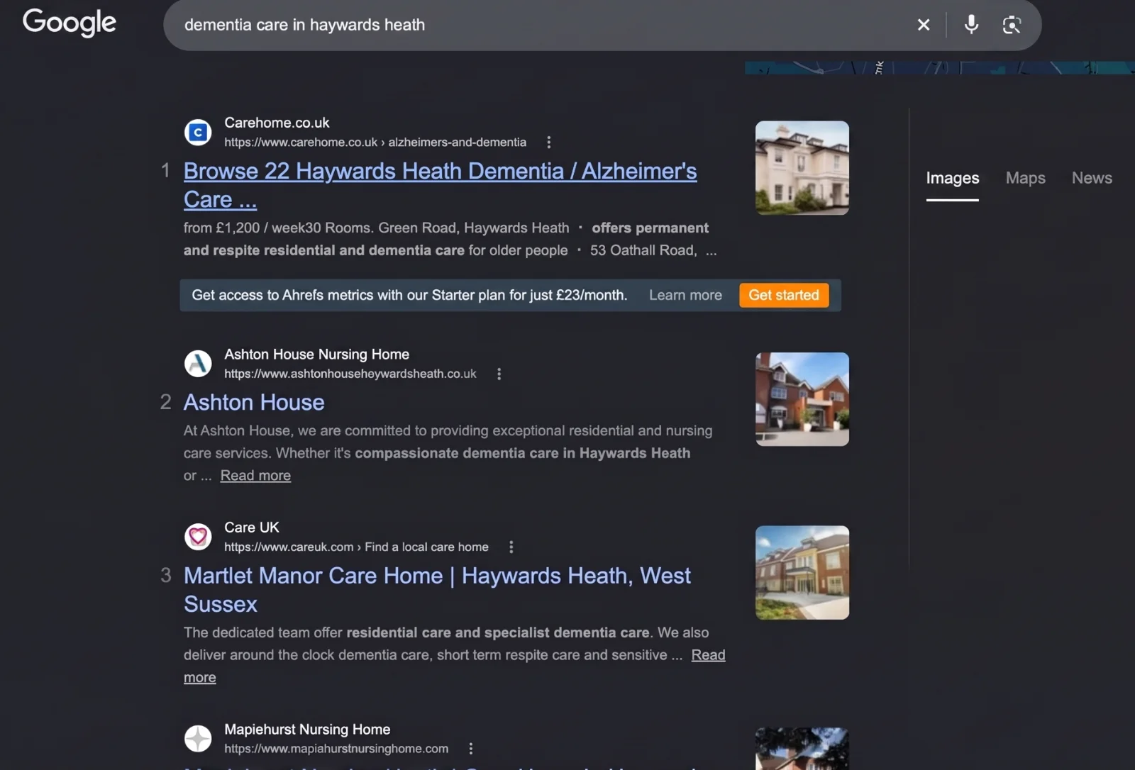 A google search image showing the results of dementia care in haywards heath