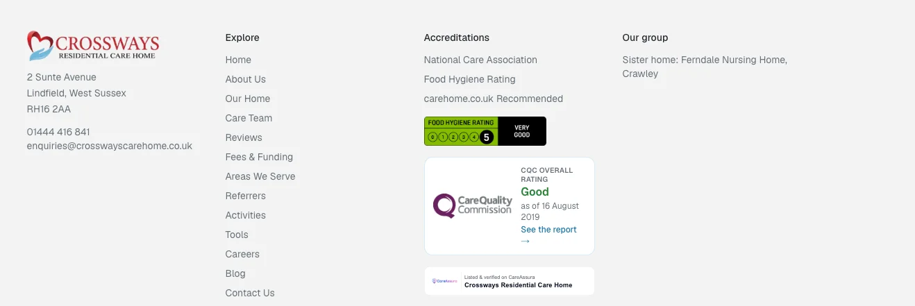 An image showing a TRG Digital website showing the CQC widget in the footer of the site.