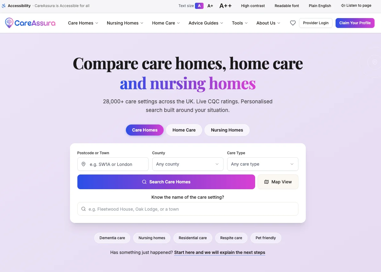 An image of TRG Digital care directory, Care Assura